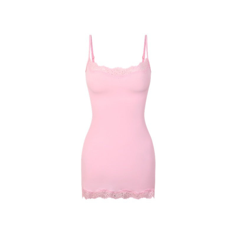 Women's Lace Trim Stretch Camisole Mini Dress