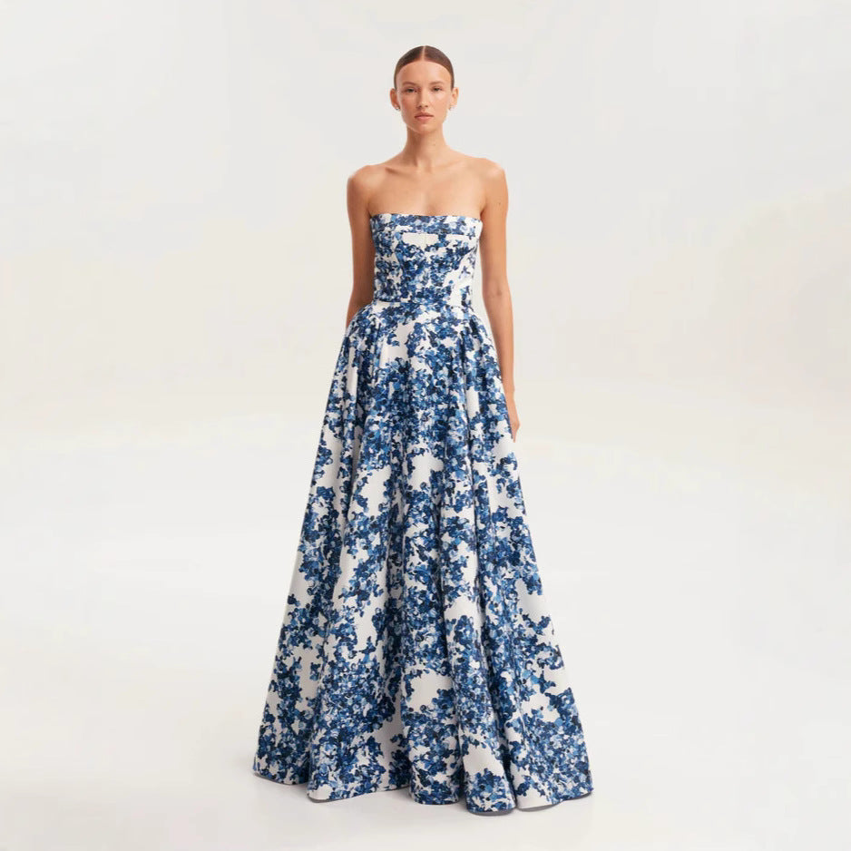 Women's  Strapless  Floral  Print  Maxi  Dress