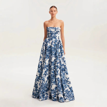 Women's  Strapless  Floral  Print  Maxi  Dress