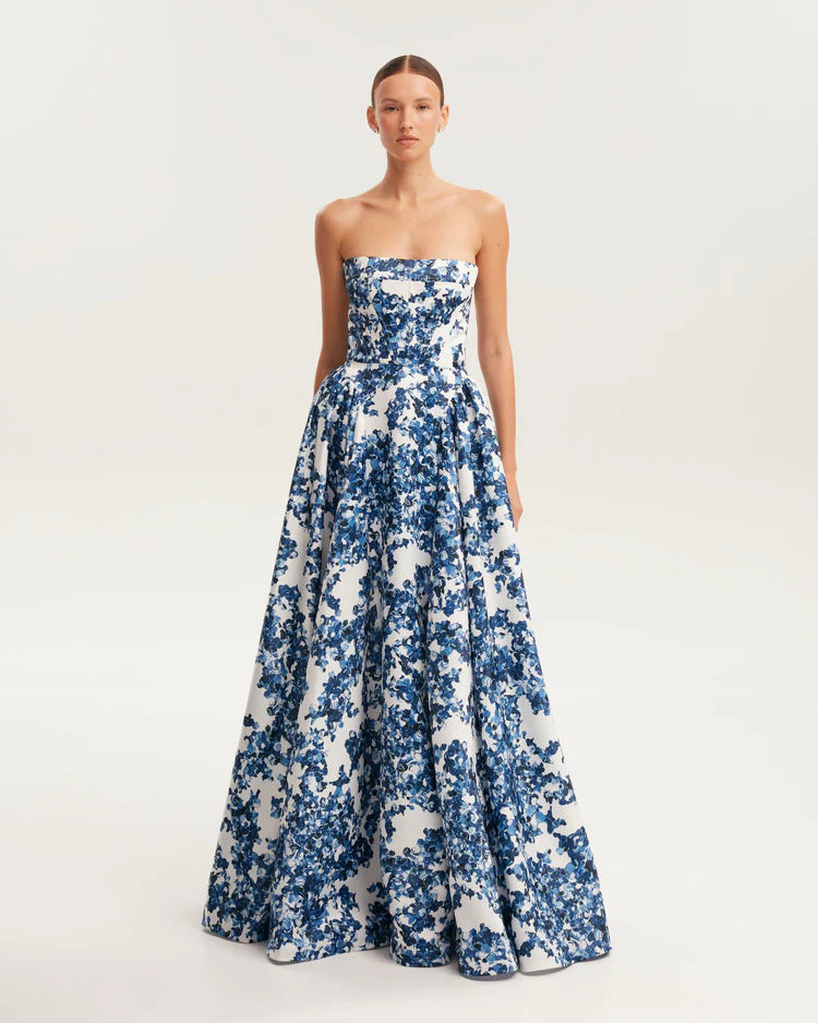 Women's  Strapless  Floral  Print  Maxi  Dress
