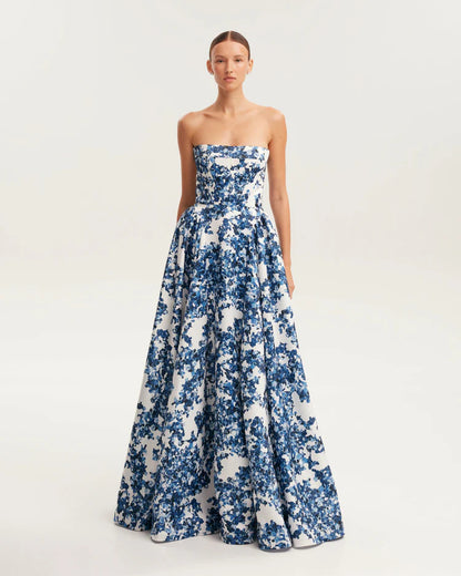 Women's  Strapless  Floral  Print  Maxi  Dress