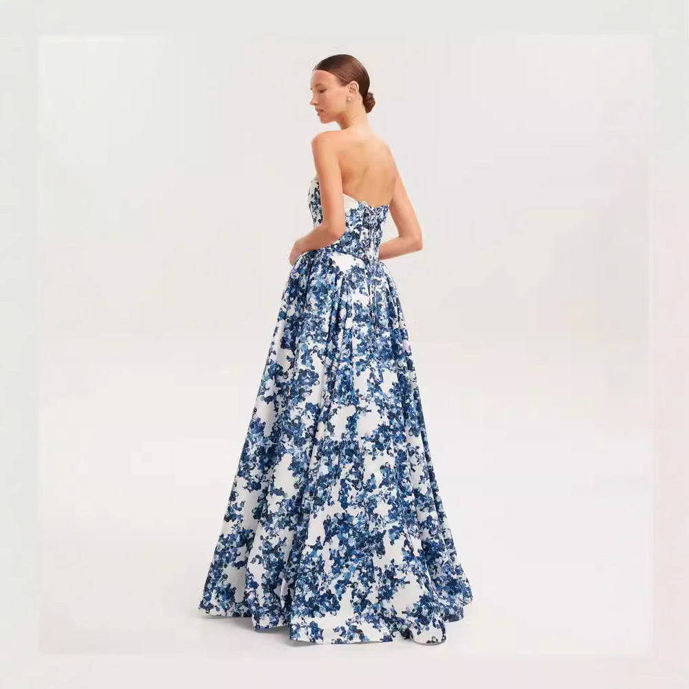 Women's  Strapless  Floral  Print  Maxi  Dress