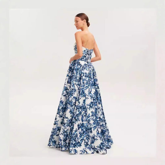 Women's  Strapless  Floral  Print  Maxi  Dress