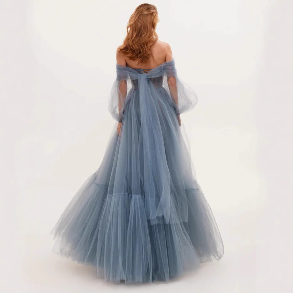 Women's  Off  Shoulder  Long  Sleeve  Tulle Maxi  Dress