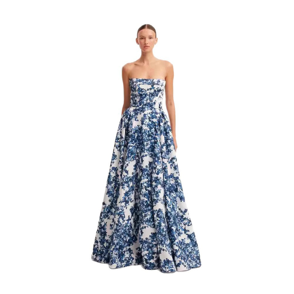 Women's  Strapless  Floral  Print  Maxi  Dress
