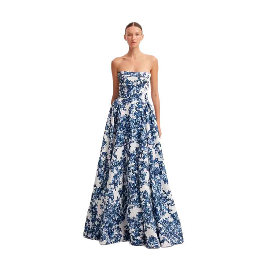Women's  Strapless  Floral  Print  Maxi  Dress