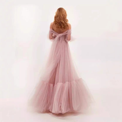 Women's  Off  Shoulder  Long  Sleeve  Tulle Maxi  Dress