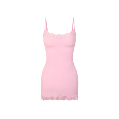 Women's Lace Trim Stretch Camisole Mini Dress