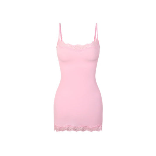 Women's Lace Trim Stretch Camisole Mini Dress