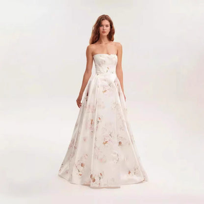 Women's  Strapless  Floral  Print  Maxi  Dress