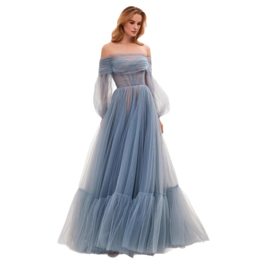 Women's  Off  Shoulder  Long  Sleeve  Tulle Maxi  Dress