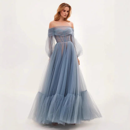 Women's  Off  Shoulder  Long  Sleeve  Tulle Maxi  Dress